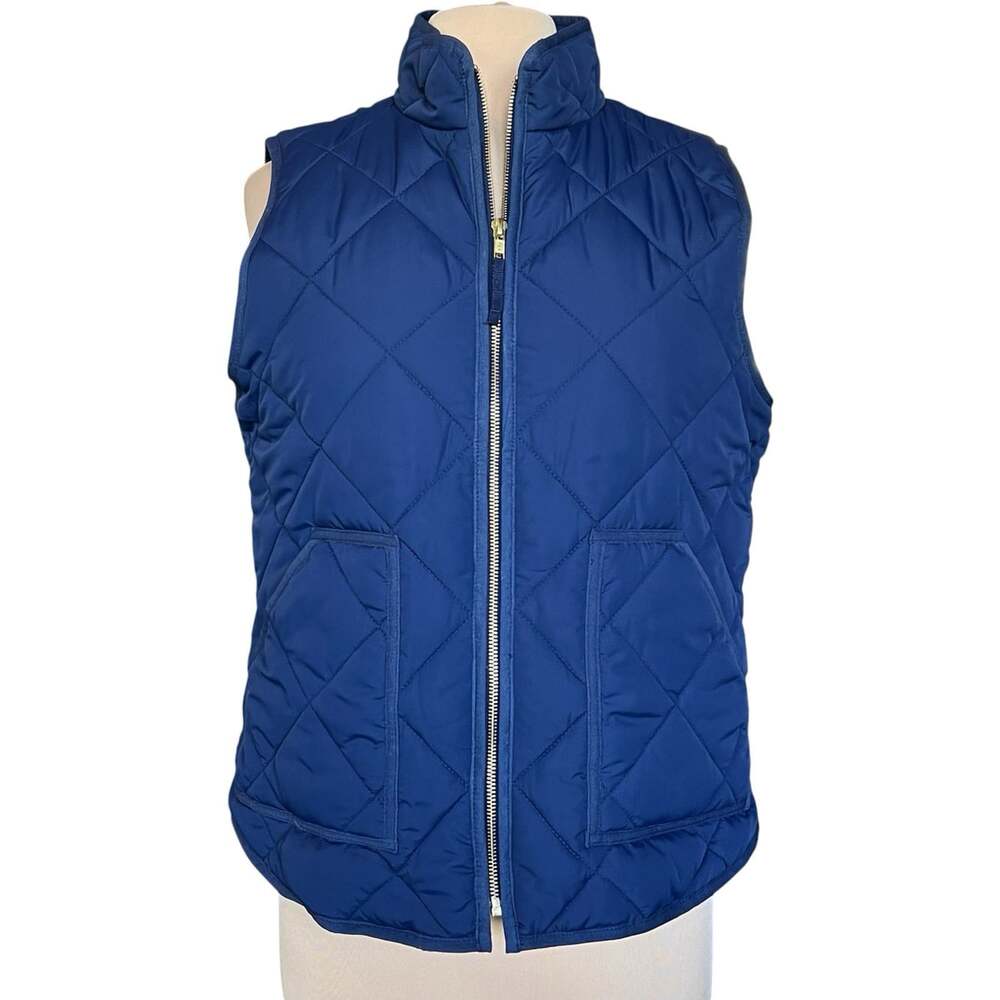 J.Crew Quilted Puffer Vest Women's Large Blue Full Zip Stand Collar Pockets